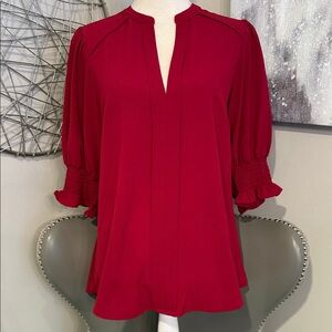 Women's Red Split-Neck Blouse